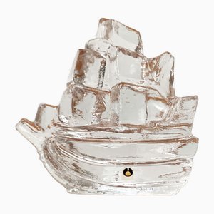 Vintage Swedish Glass Ship by Uno Westerberg for Pukeberg Glass, 1970s