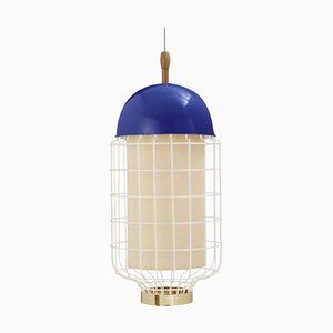 Cobalt Magnolia II Suspension Lamp with Brass Ring by Dooq