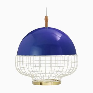 Cobalt Magnolia I Suspension Lamp with Brass Ring by Dooq