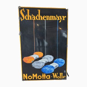 Cartel de lana Schachenmayr No-Motta esmaltado, años 20