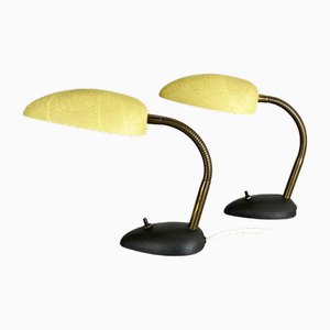 Lámparas de mesa Sputnik amarillas + negras al estilo de Stilnovo Auböck, Italia, años 50. Juego de 2