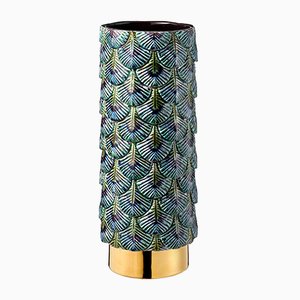 Hand-Dekorierte Plumage Vase in Blau & Goldfarben von Cristina Celestino für BottegaNove