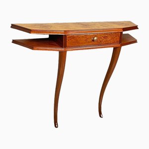 Mid-Century Modern Italian Wood, Briar and Brass Console with Drawer, 1940s