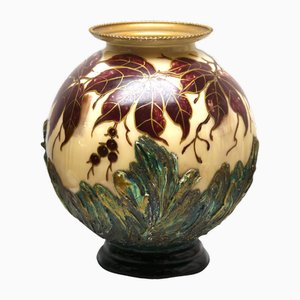 Grand Vase Art Nouveau en Opaline Fait à la Main et Peint à la Main, Belgique, 1923