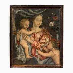 Madonna and Child and St John, 18th Century, Oil on Canvas, Framed