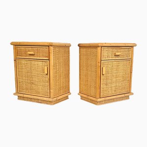 Mid-Century Bedside Tables in Bamboo & Rattan, Italy, 1970s, Set of 2