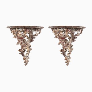 French Giltwood & Gesso Wall Brackets, 1900s, Set of 2