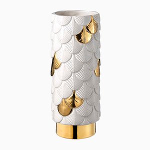 Plumage Hand-Decorated White & Gold Vase by Cristina Celestino for BottegaNove