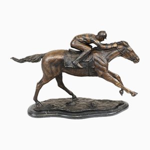 Bronze Horse and Jockey Statue in Style of P.J. Mene Steeplechase