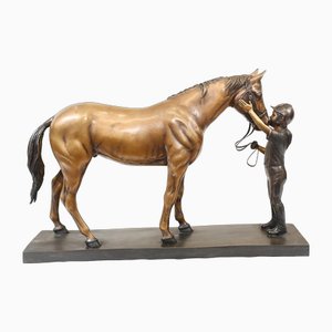 French Bronze Jockey and Horse Statue