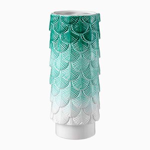 Plumage Hand-Decorated White & Green Vase by Cristina Celestino for BottegaNove