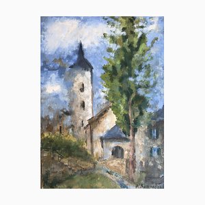 Jean-Jacques Boimond, Escalier au pied de l'église, 1963, Oil on Canvas, Framed