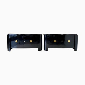 Italian Art Deco Twin Sideboards in Black Lacquer and Gold Glass, 1940s, Set of 2