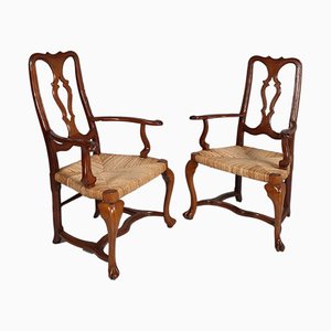 Antique Venetian Baroque Armchairs in Hand Carved Walnut, 1890, Set of 2
