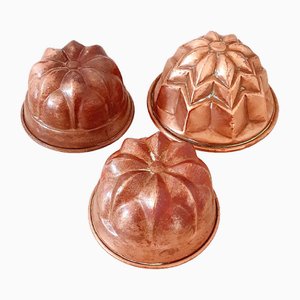 Small Italian Copper Jelly Moulds, 1910, Set of 3