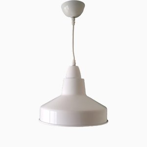 Lámpara colgante industrial escandinava de aluminio blanco brillante, años 80