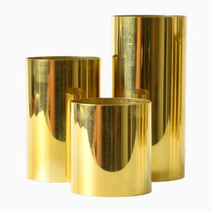 Danish Brass Cylinder Candleholders, 1970s, Set of 5