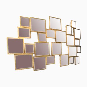 Spiegel aus Metall mit Blattgold im Stil von Marc Du Plantier