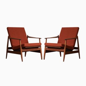 Easy Chairs in Coral Red by Poul Volther for Frem Rojle, Denmark, 1960s, Set of 2