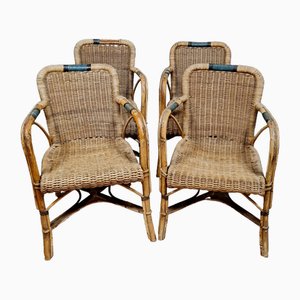 Vintage Armchairs in Rattan and Bamboo, 1970, Set of 4