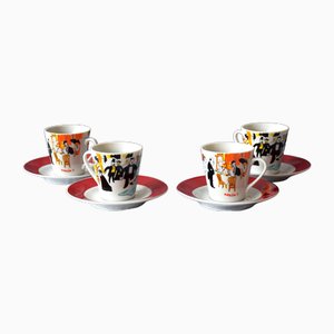 Cups and Saucers from Parisian Café Maxims, 1980s, Set of 4