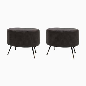 Set of Round Footstools in Braided Leather, Italy, 1960s
