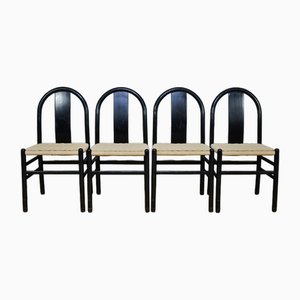 Esszimmerstühle aus Holz & Stroh & Annig Sarian für Tisettanta, Italien, 1970er, 4 . Set
