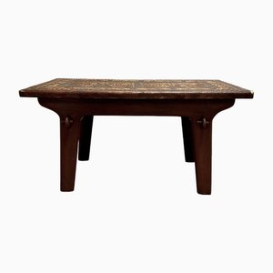 Wood and Leather Coffee Table attributed to Angel I. Pazmino, 1960s