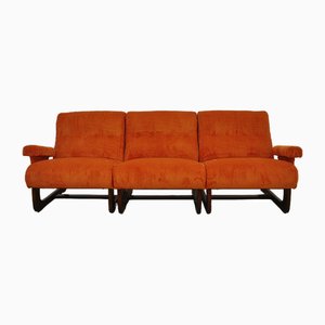 Modular Sofa in Orange Corduroy, 1970s, Set of 3