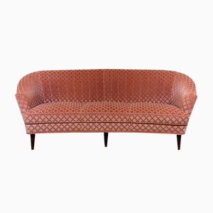Rounded Pink Velour Sofa, 1950s