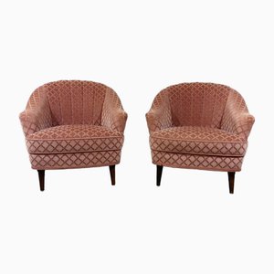 Pink Velour Club Chairs, 1950s, Set of 2