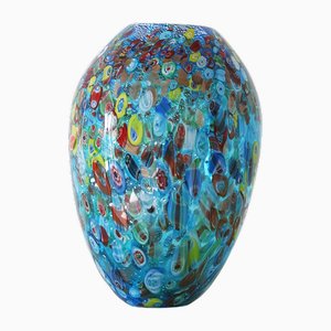 Blue Millefiori Murano Glass Vase, 1970s