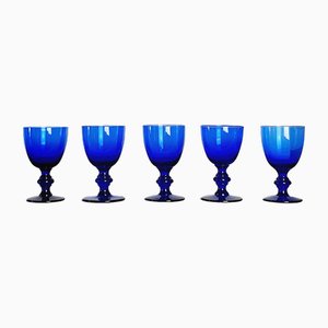 Vasos italianos en azul oscuro de cristal de Murano, años 60. Juego de 5