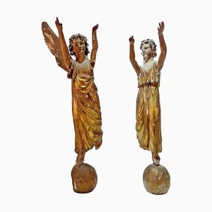 Anges Sculptés, 1700s, Bois Doré, Set de 2