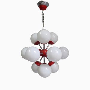 Space Age Red Sputnik Ceiling Lamp with 12 Lights, 1960s