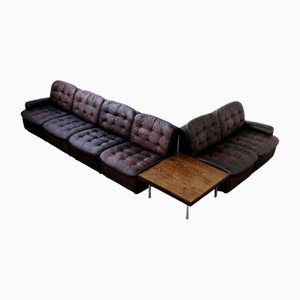 Modular Sofa in Dark Brown Patchwork Leather, 1970s, Set of 6