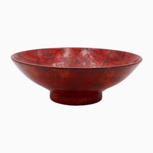 Large Red Ceramic Cup on Pedestal
