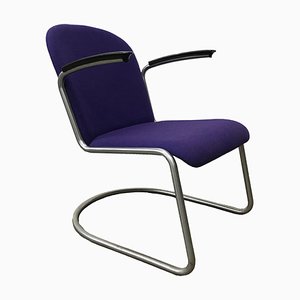 Purple Upholstery & Black Armrests 413 Chair by W. H. Gispen for Gispen Culemborg, 1950s