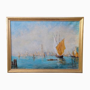 Ernest Viallate, Vista de Venecia, Principios del siglo XX, óleo sobre lienzo, Enmarcado