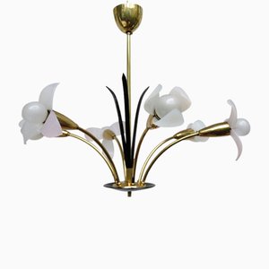 Florale Deckenlampe mit Acrylglas Blumen, 1950er