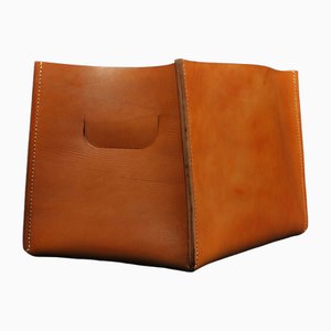 Hand-Crafted Tan Leather & Oak Box Magazine Holder from Sum Furniture
