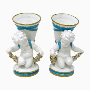 Porcelain Vases with Cherubs from Minton, Staffordshire, England, Set of 2