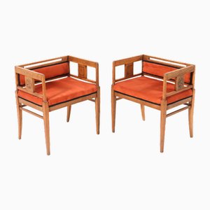 Set of Art Nouveau Arts & Crafts Oak Stools, 1900s
