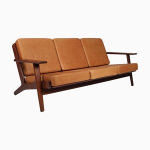 Model 290 3-Seater Sofa in Oak and Leather by Hans J. Wegner for Getama, 1970s