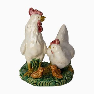 French Ceramic Chicken Family, 1900s