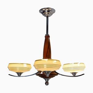 French Walnut, Chrome and Glass Ceiling Light, 1960s