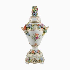 Large Lidded Porcelain Vase on Stand, Dresden, Germany, 1920s
