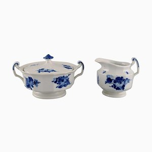 Blue Flower Angular Sugar Bowl and Cream Jug from Royal Copenhagen, 1950s, Set of 2
