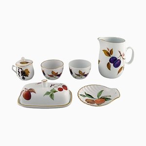 Evesham Porcelain Service with Fruits from Royal Worcester, England, 1980s, Set of 6