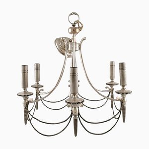 6-Armed Silver-Plated Chandelier, 1930s